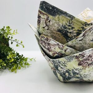 Set of 4, Reversible Microwave Bowl Cozy: Woodland Deer Print, Handmade